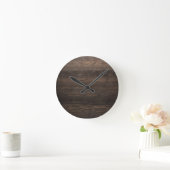 素朴ダークブラウンWOOD LOOKテクスチャ ラウンド壁時計 (ホーム)