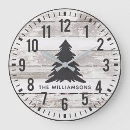 素朴チッププランクスカスタムファミリー名クリスマス ラージ壁時計