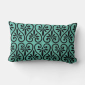 素朴チャームアクアと黒フローラ渦巻きグランジ ランバークッション (裏面)