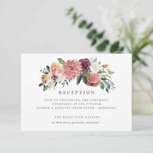 素朴チャームブルゴーニュ赤面ピンクフローラズ結婚ス エンクロージャーカード (スタンド正面)