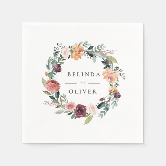 素朴チャームブルゴーニュ赤面ピンクフローラズ結婚ス スタンダードカクテルナプキン (正面)
