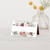 素朴チャームブルゴーニュ赤面ピンクフローラズ結婚ス プレイスカード (正面)