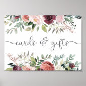 素朴チャームブルゴーニュ赤面ピンクフローラズ結婚ス ポスター (正面)