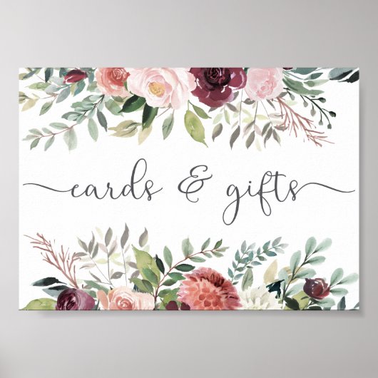 素朴チャームブルゴーニュ赤面ピンクフローラズ結婚ス ポスター (正面)