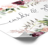 素朴チャームブルゴーニュ赤面ピンクフローラズ結婚ス ポスター (角)