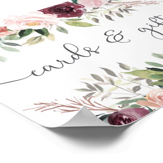 素朴チャームブルゴーニュ赤面ピンクフローラズ結婚ス ポスター (角)