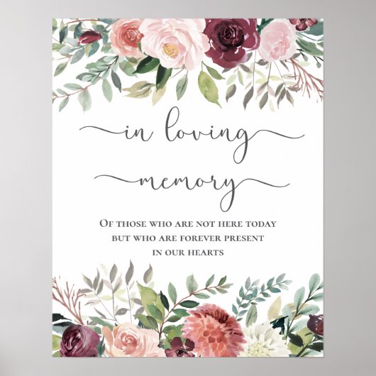 素朴チャームブルゴーニュ赤面ピンクフローラズ結婚ス ポスター (正面)