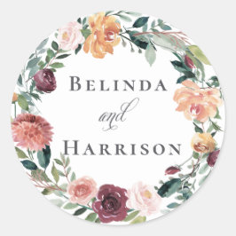 素朴チャームブルゴーニュ赤面ピンクフローラズ結婚ス ラウンドシール