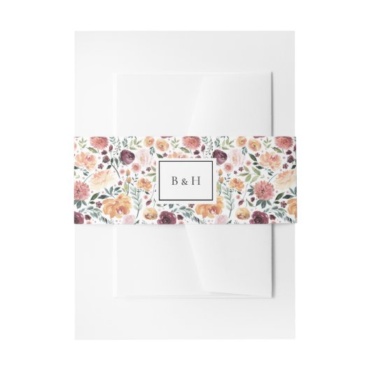 素朴チャームブルゴーニュ赤面ピンクフローラズ結婚ス 招待状ベリーバンド (正面例)