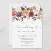 素朴チャームブルゴーニュ赤面フローラドロッ結婚プ 招待状 (正面)