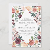 素朴チャームブルゴーニュ赤面フローラ庭園の結婚式 招待状 (正面)