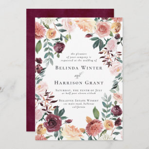 素朴チャームブルゴーニュ赤面フローラ庭園の結婚式 招待状