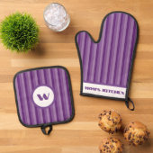 素朴チャーム紫ストライプの 鍋つかみ&鍋敷きセット (トップダウン)