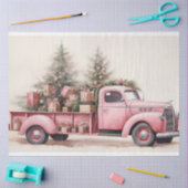 素朴チャーム：クリスマスツリーファームピンクのトラック 薄葉紙 (クラフト)