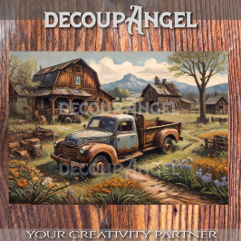 素朴チャーム:ヴィンテージのピックアップと農家のデコページ 薄葉紙