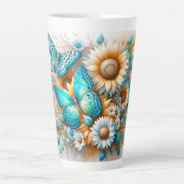 素朴チャーム：蝶とデイジー カフェラテマグ