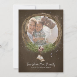 素朴ツイグアンドベルクリスマスリース シーズンカード