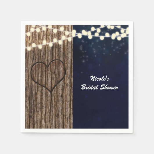 素朴ツリーの夜のハート結婚 スタンダードカクテルナプキン (正面)