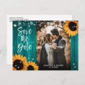 素朴ティール(緑がかった色)ひま結婚わり写真保存 案内ポストカード (正面/裏面)