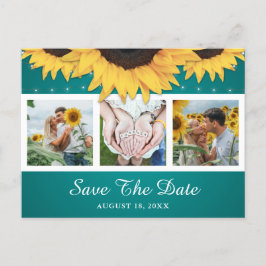 素朴ティール（緑がかった色）ひま結婚わり写真保存 案内ポストカード