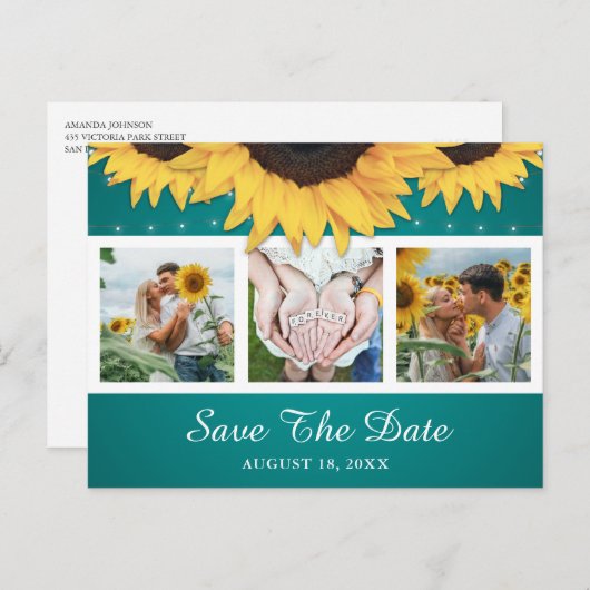 素朴ティール（緑がかった色）ひま結婚わり写真保存 案内ポストカード (正面/裏面)