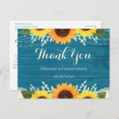 素朴ティール（緑がかった色）ウッドひまわり結婚の感謝 ポストカード (正面/裏面)
