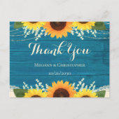 素朴ティール(緑がかった色)ウッドひまわり結婚の感謝 ポストカード (正面)