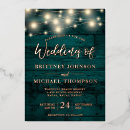 素朴ティール（緑がかった色）ウッドストリングラ結婚イト 箔招待状