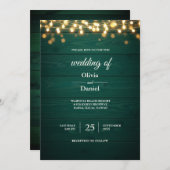 素朴ティール(緑がかった色)ウッド結婚式招待状背景 招待状 (正面/裏面)