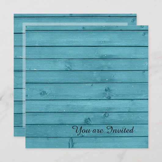 素朴ティール（緑がかった色）ウッド誕生日 招待状 (正面/裏面)