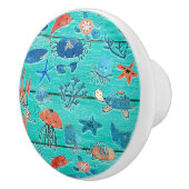 素朴ティール（緑がかった色）ウッド&アンダーザシーフレンズお洒落 セラミックノブ (右)