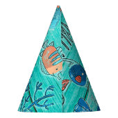 素朴ティール（緑がかった色）ウッド&アンダーザシーフレンズお洒落 パーティーハット (裏面)