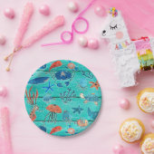 素朴ティール（緑がかった色）ウッド&アンダーザシーフレンズお洒落 ペーパープレート (パーティー)