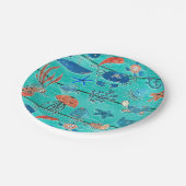 素朴ティール（緑がかった色）ウッド&アンダーザシーフレンズお洒落 ペーパープレート (アングル)