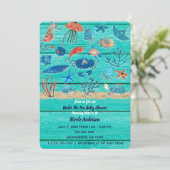 素朴ティール（緑がかった色）ウッド&アンダーザシーフレンズお洒落 招待状 (スタンド正面)