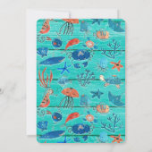 素朴ティール（緑がかった色）ウッド&アンダーザシーフレンズお洒落 招待状 (裏面)