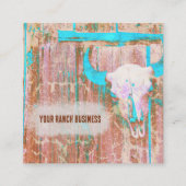 素朴ティール（緑がかった色）グランジテクスウエスタンブルスカル スクエア名刺 (正面)