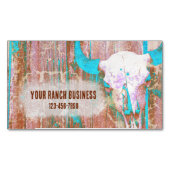 素朴ティール(緑がかった色)グランジテクスウエスタンブルスカル マグネット名刺 (正面)