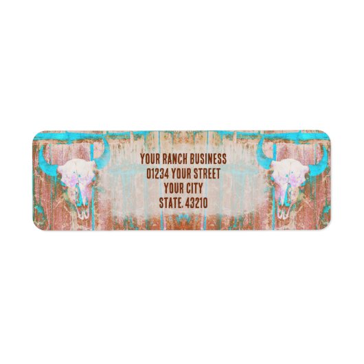 素朴ティール(緑がかった色)グランジテクスウエスタンブルスカル ラベル (正面)