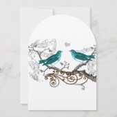 素朴ティール（緑がかった色）グリーンヴィンテージラブバード結婚ズ 招待状 (裏面)