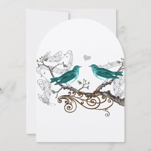 素朴ティール（緑がかった色）グリーンヴィンテージラブバード結婚ズ 招待状 (裏面)