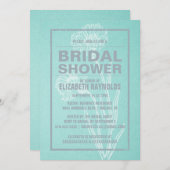 素朴ティール(緑がかった色)&シルバーブライダルシャワー招待状 招待状 (正面/裏面)