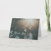 素朴ティール(緑がかった色)スクリプトの結婚写真 サンキューカード (正面)