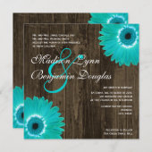 素朴ティール（緑がかった色）デイジースクエア結婚式招待状 招待状 (正面/裏面)