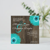 素朴ティール（緑がかった色）デイジースクエア結婚式招待状 招待状 (スタンド正面)