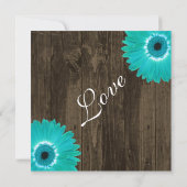 素朴ティール（緑がかった色）デイジースクエア結婚式招待状 招待状 (裏面)