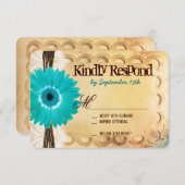 素朴ティール(緑がかった色)デイジータイポグラフィ結婚RSVPカード 出欠カード (正面/裏面)