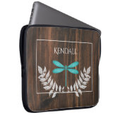 素朴ティール（緑がかった色）ドラゴンフライパーソナライズされたラップトップスリーブ ラップトップスリーブ (正面右)