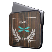 素朴ティール（緑がかった色）ドラゴンフライパーソナライズされたラップトップスリーブ ラップトップスリーブ (正面左)