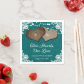 素朴ティール（緑がかった色）バーラップレースストリングラ結婚イト スタンダードカクテルナプキン (インサイチュ)